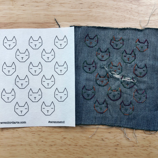 Washable Mending Transfers Set #6 Pink Cat Transfer Patterns