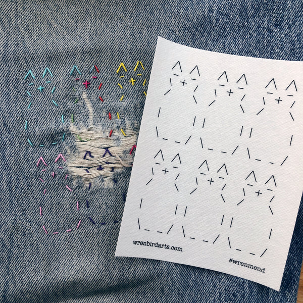 Washable Mending Transfers Set #6 Pink Cat Transfer Patterns