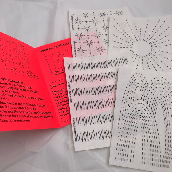 Washable Mending Transfers Set #2 Red Whimsical Visible Mending Design Patterns