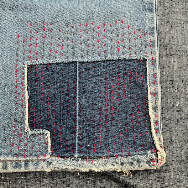 Simple Lined Sashiko Style Mending Patterns