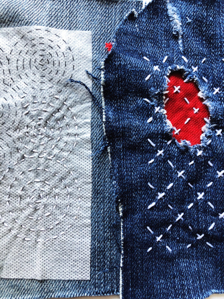 Washable Mending Transfers #1 Blue Sashiko Patterns for Visible Mending