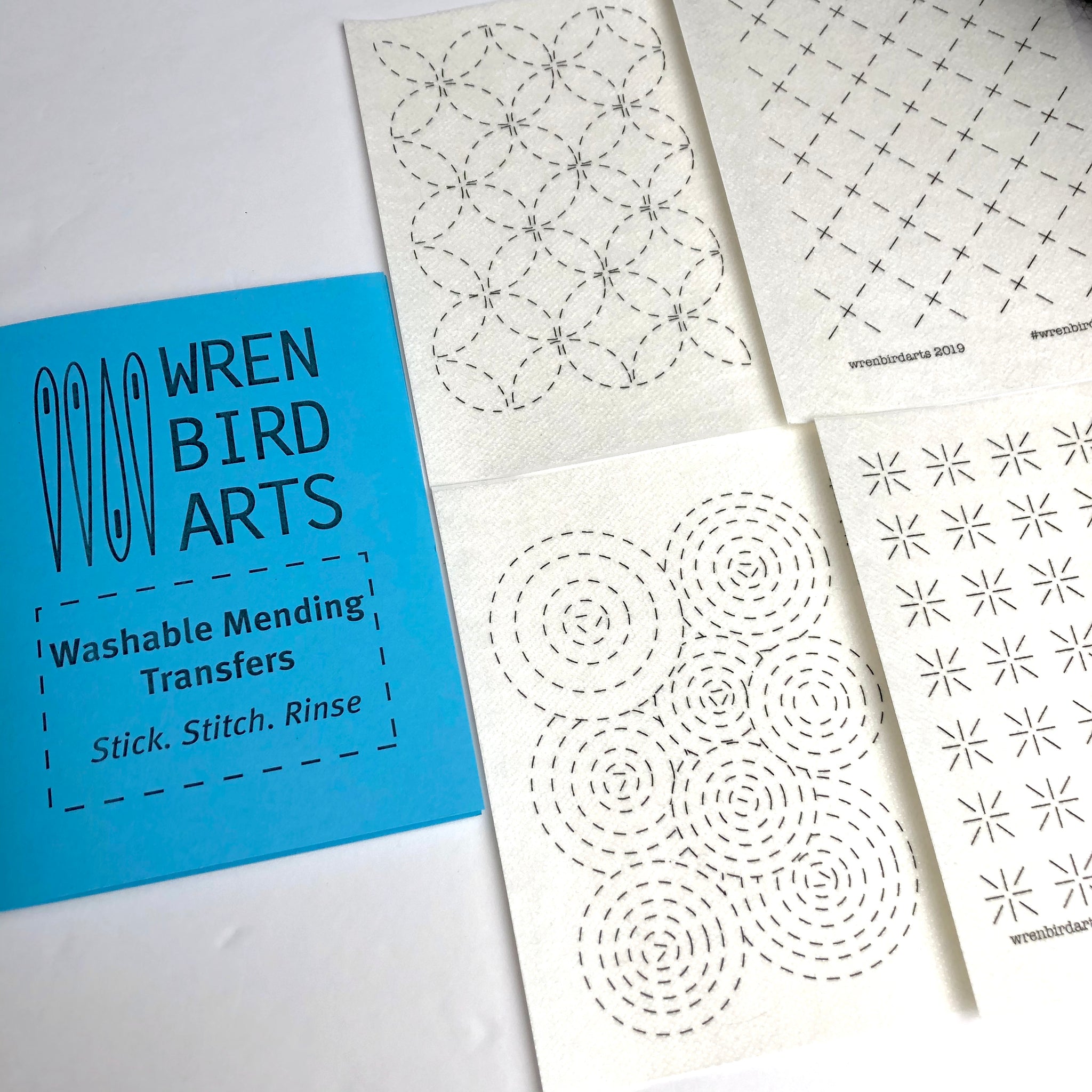 Washable Mending Transfers #1 Blue Sashiko Patterns for Visible Mending