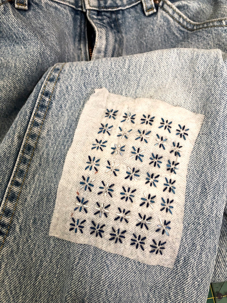 Washable Mending Transfers #1 Blue Sashiko Patterns for Visible Mending